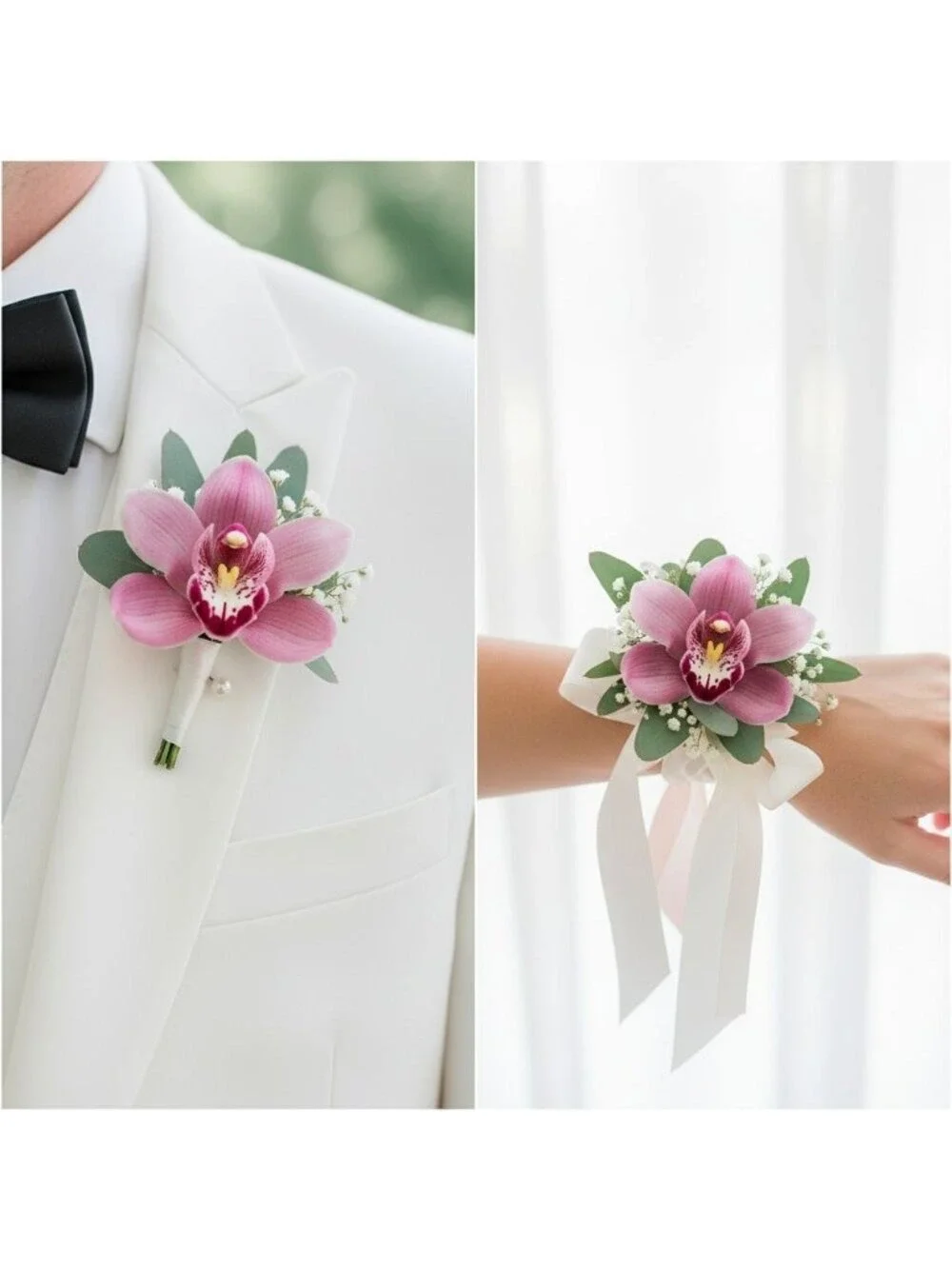 Artificial Cymbidium Orchid Stems Soft Pink Rose Burgundy Faux Orchid Bouquet Re